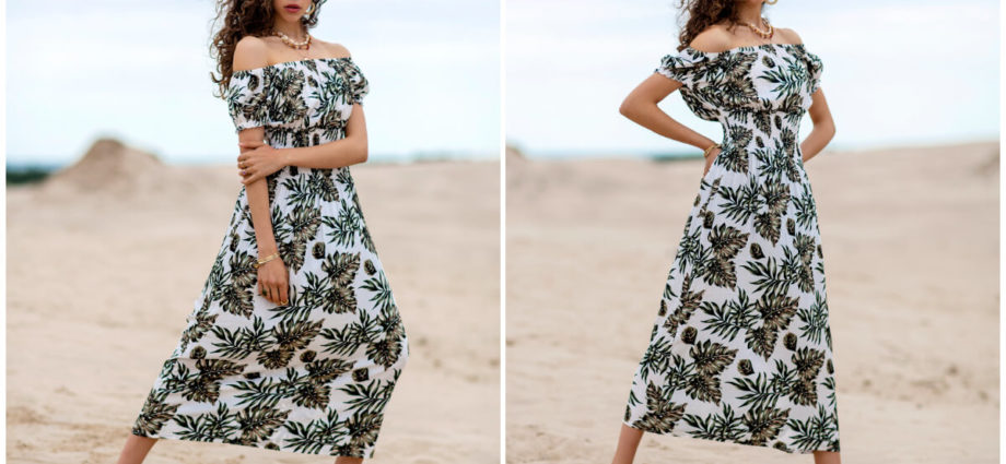 Sukienka na lato - maxi hiszpanka z kwiatowymi printami