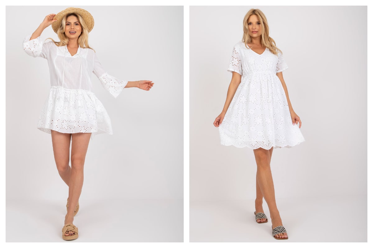 zwiewne sukienki w białej stylizacje na lato z hurtowni w stylu boho 